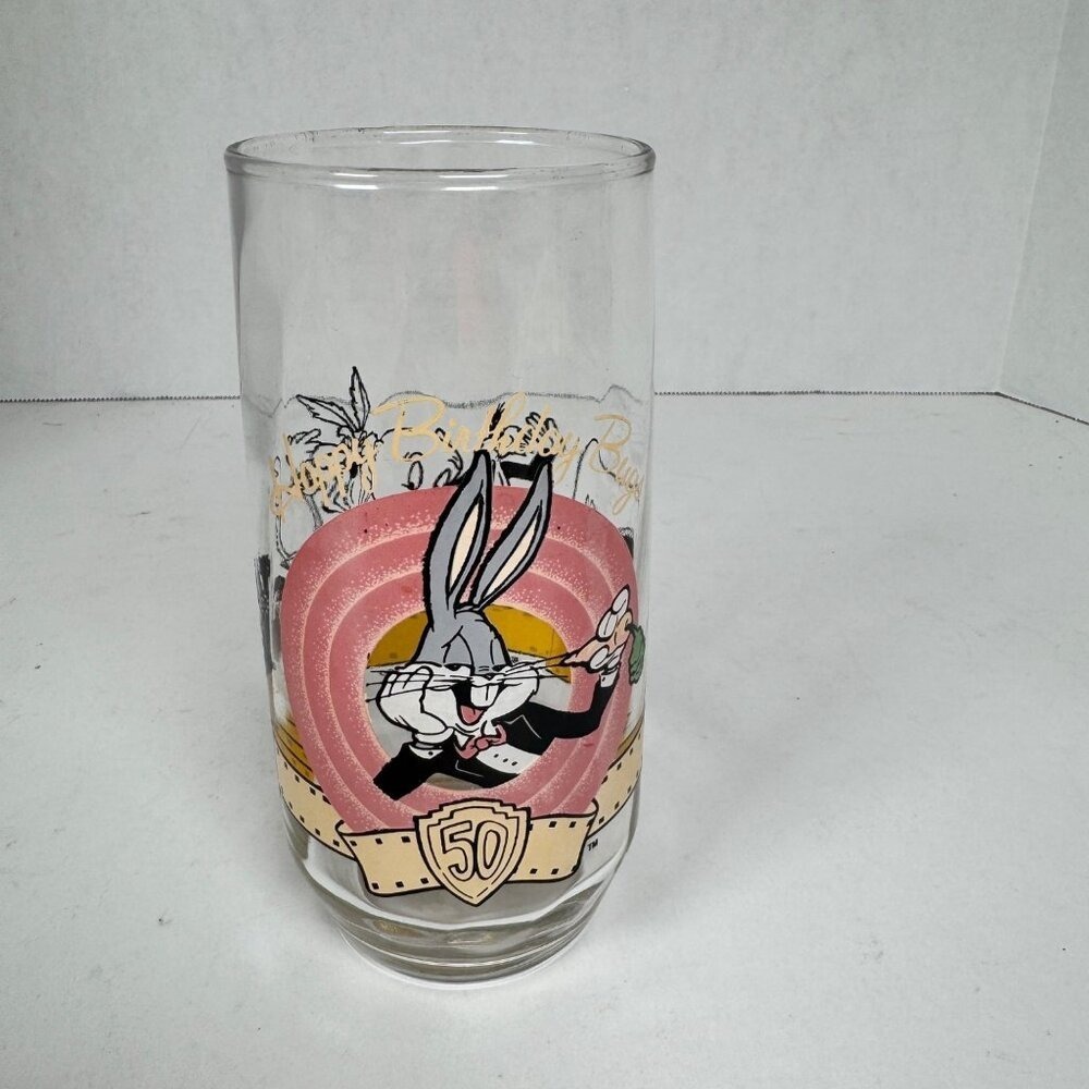 Vintage 1990 Bugs Bunny 50th Birthday Collector Glass Looney Tunes Warner‎ Bros